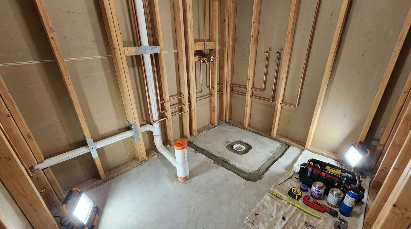 Bathroom rough-in plumbing during remodel by Johns Plumbing LLC in Whiteriver