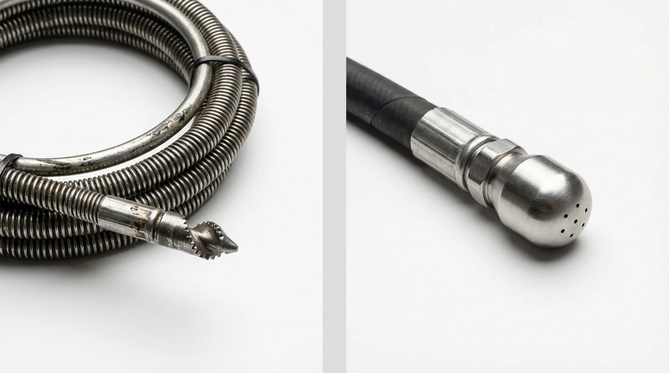 Drain snake cable and hydro jetting nozzle used for drain cleaning in Whiteriver, AZ