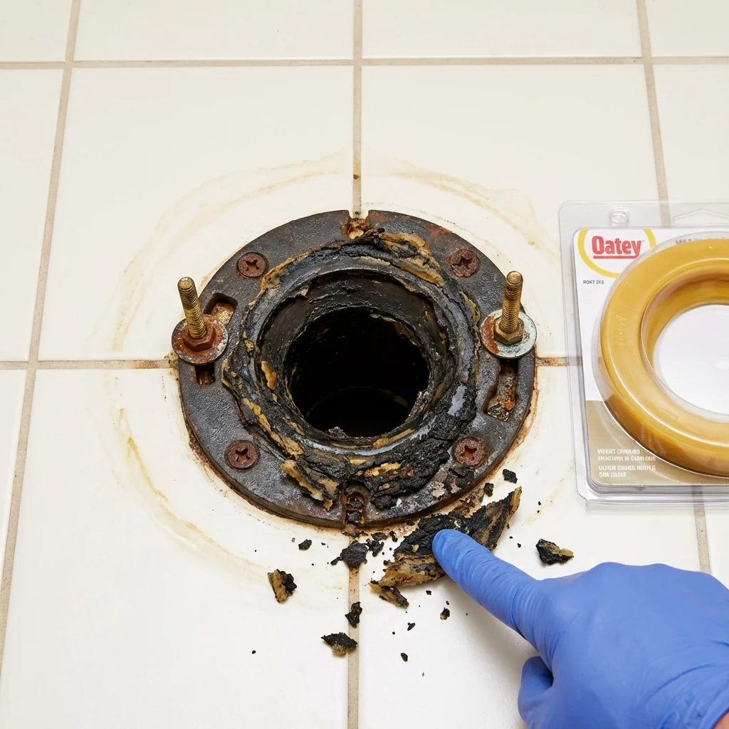 Failed wax ring showing water seepage at the base of a toilet in a Whiteriver, AZ home